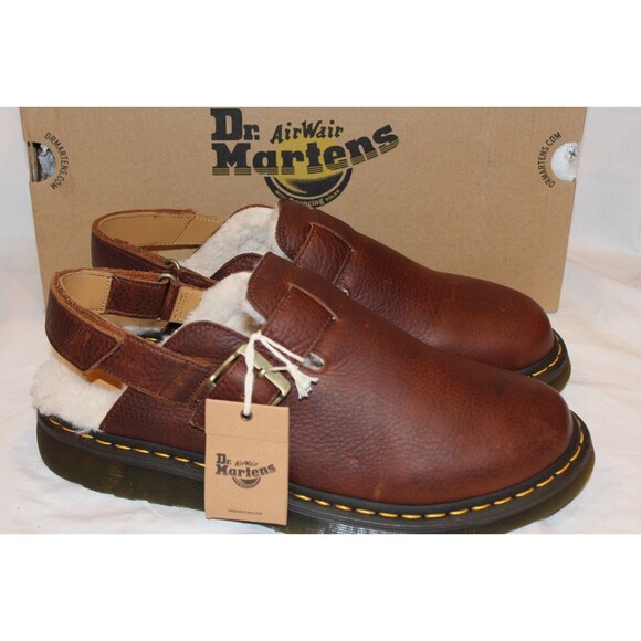 Dr Martens Men\'s Jorge Leather Shearling Slingback Mule Clog Cashew Brown 13 NIB main image 5